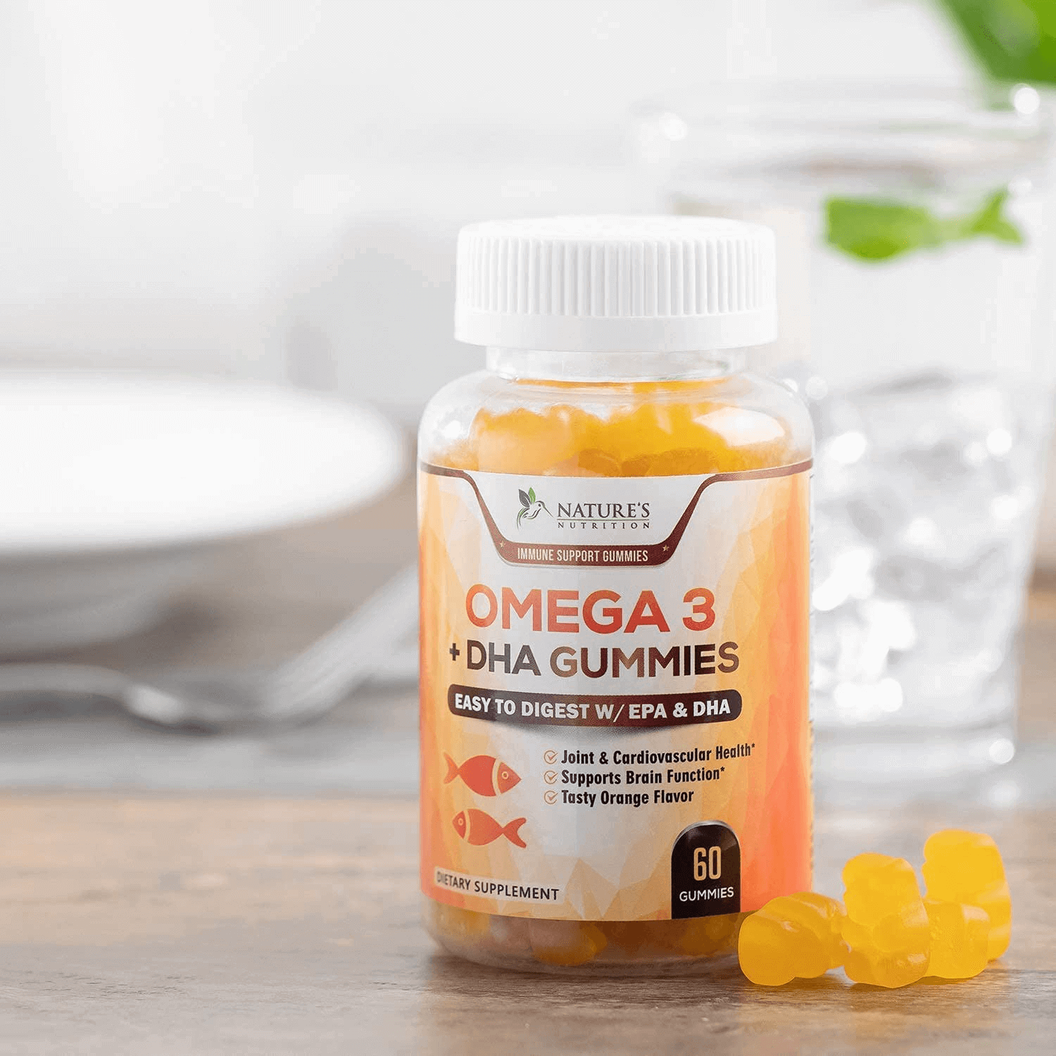 Omega 3 Fish Oil Gummies Tasty Natural Orange Flavor Extra Strength Dha & Epa - Natural Brain Support and Joints Support, Delicious Gummy Vitamin for Men & Women - 120 Gummies - Vitamen Store