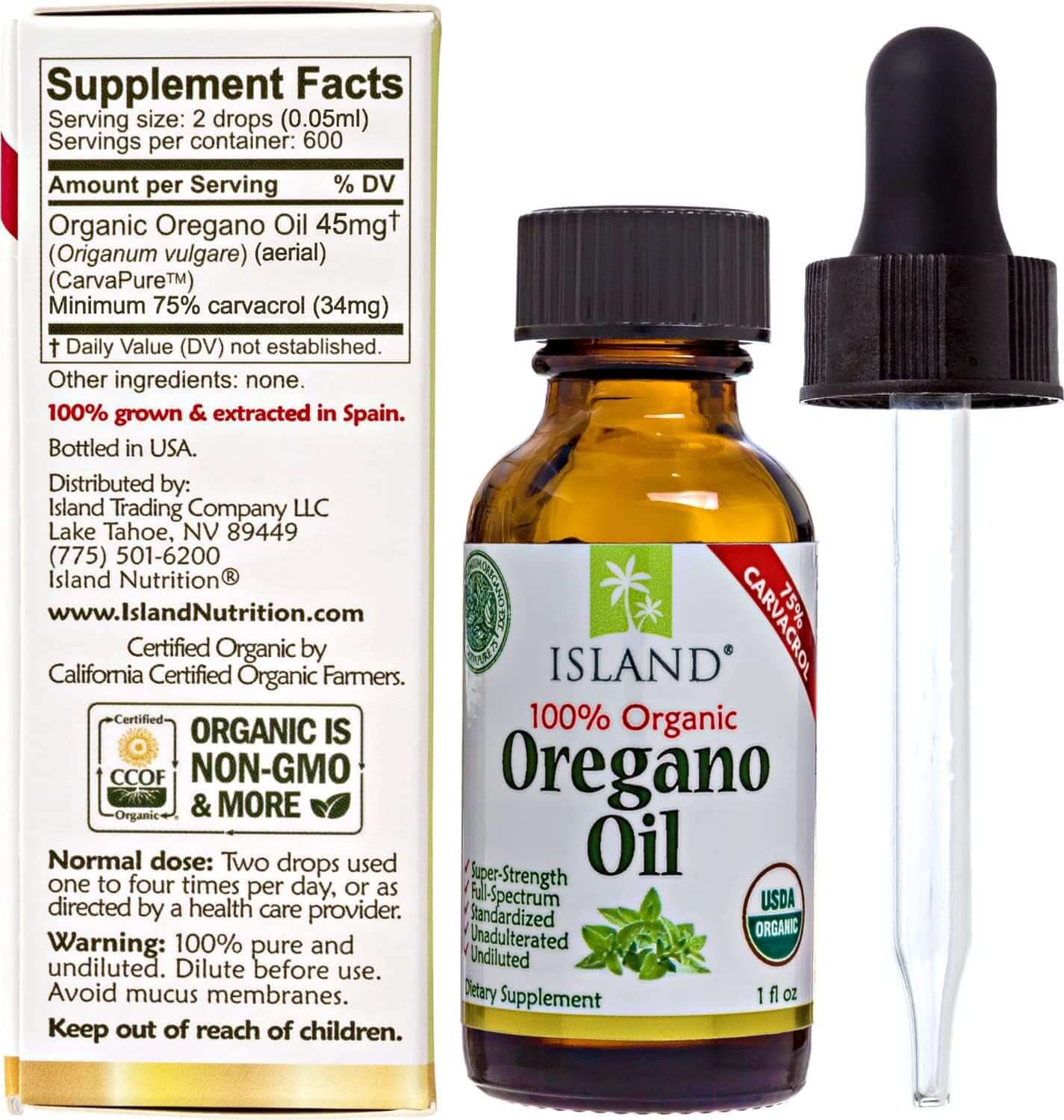 Oregano Oil Organic Liquid Drops - 100% Pure & Undiluted - Usda - Certified Organic (1 Oz) 75% Carvacrol - Grown in Spain - Immune Support Supplement with Oil of Oregano. - Vitamen Store