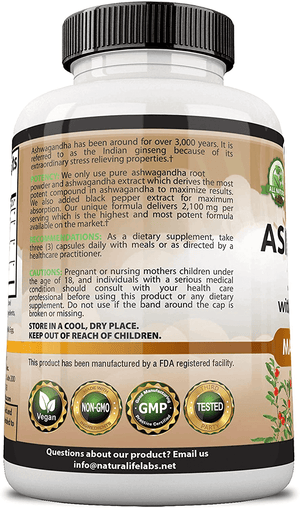 Organic Ashwagandha 2,100 mg - 100 Vegan Capsules - Vitamen Store