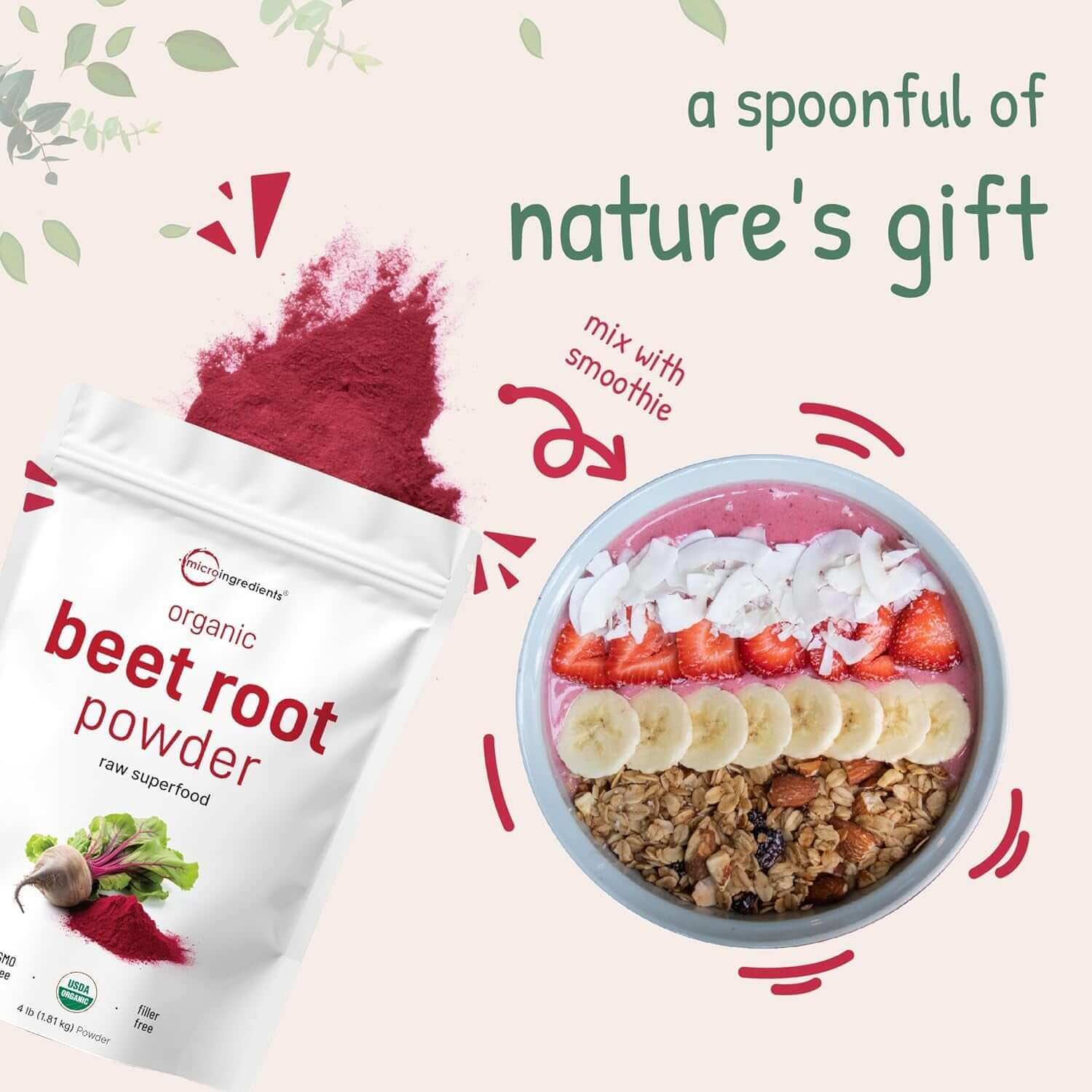 Organic Beet Root Powder, 4 Pounds | Cold Pressed, Water Soluble, High Concentrated Raw Beet Supplement | Superfood Drink Mix | Non - Gmo, Vegan Friendly, Plant Based - Vitamen Store