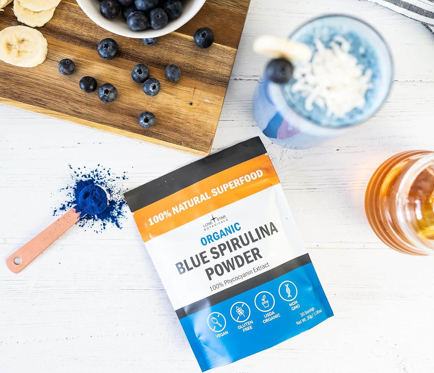 Organic Blue Spirulina Powder – 100% Pure Blue - Green Algae, No Fishy Smell – Natural Food Coloring for Smoothies & Protein Drinks – USDA Certified, Non - GMO, Gluten - Free, Vegan – 60 Servings - Vitamen Store