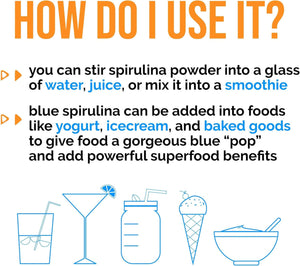Organic Blue Spirulina Powder – 100% Pure Blue - Green Algae, No Fishy Smell – Natural Food Coloring for Smoothies & Protein Drinks – USDA Certified, Non - GMO, Gluten - Free, Vegan – 60 Servings - Vitamen Store