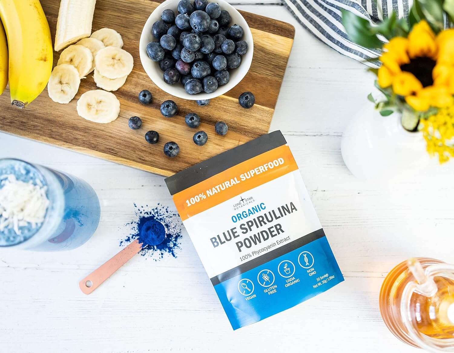 Organic Blue Spirulina Powder – 120 Servings, 100% Pure Blue - Green Algae – Natural Food Coloring for Smoothies & Protein Drinks – USDA Certified, Non - GMO, Gluten - Free, Vegan, No Fishy Smell - Vitamen Store