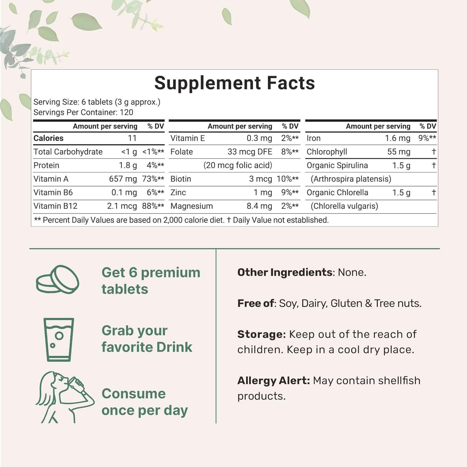 Organic Chlorella Spirulina Tablets, 3000Mg per Serving, 720 Counts, 4 Months Supply, 50/50 Blend Superfood, No Filler, No Additives, Cracked Cell Wall, Rich in Vegan Protein & Chlorophyll - Vitamen Store