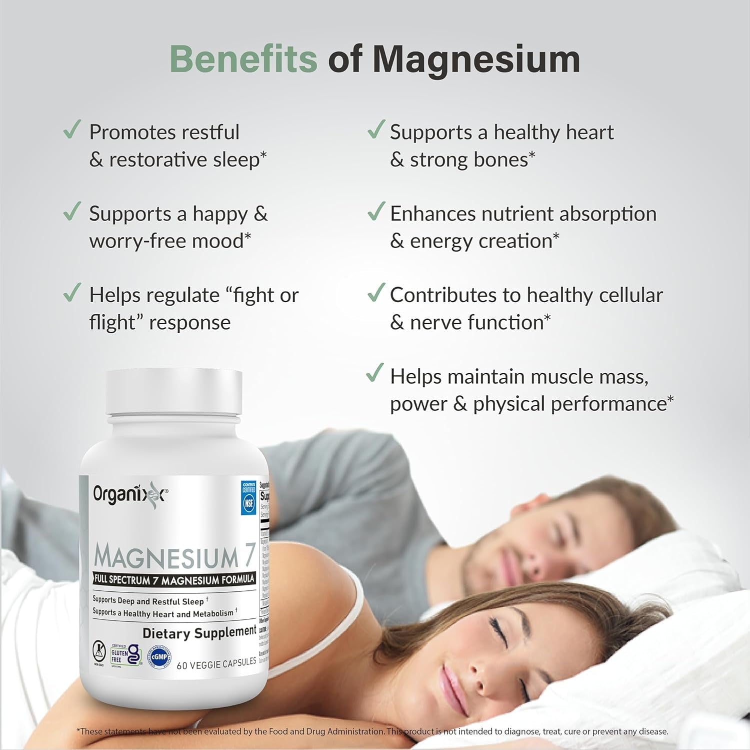 Organixx Magnesium Glycinate Supplement – 7 - Type Magnesium Complex with Vitamin B6 and Manganese Citrate – Gluten - Free, Vegan, Non - GMO – 60 Capsules - Vitamen Store
