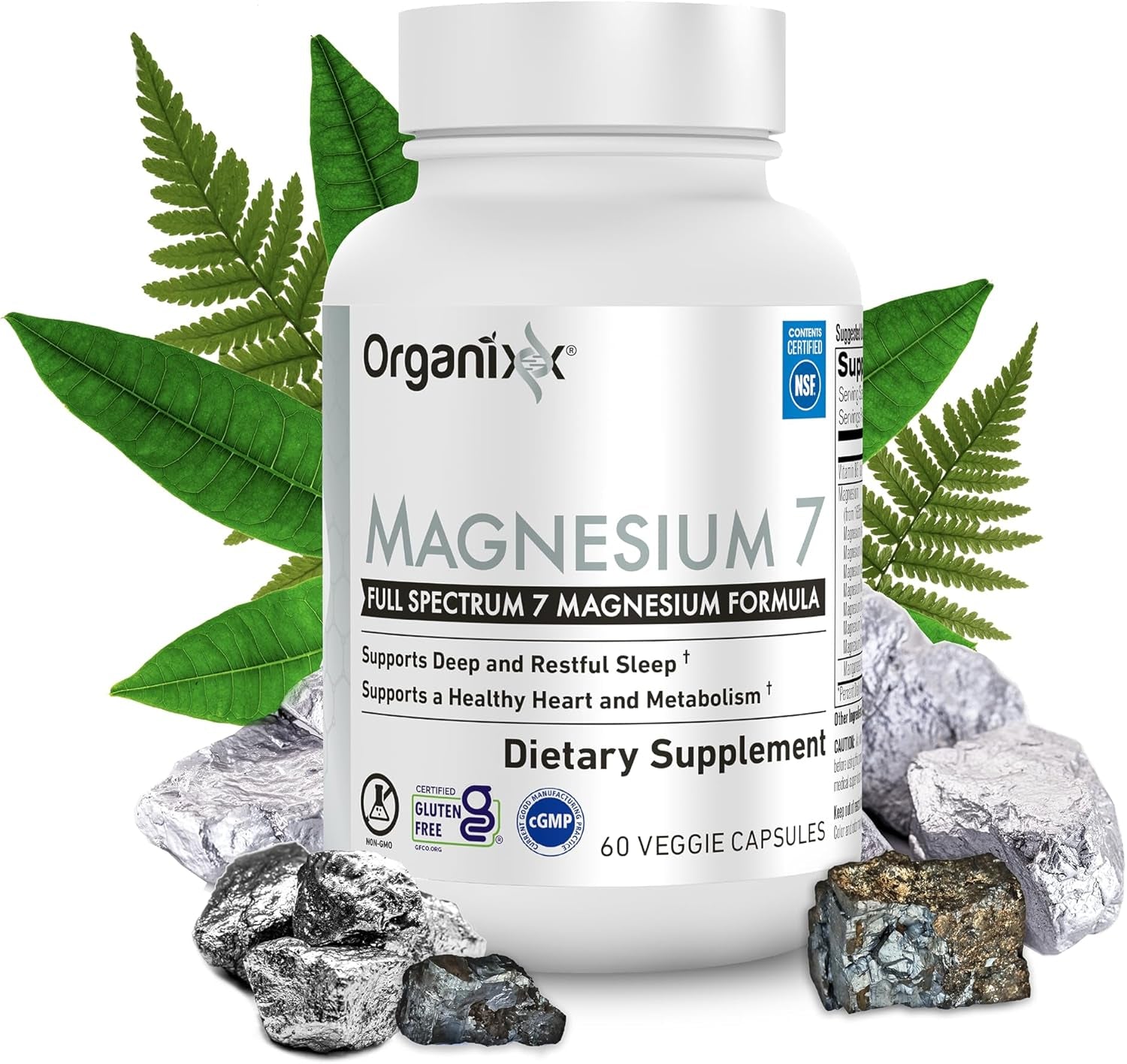 Organixx Magnesium Glycinate Supplement – 7 - Type Magnesium Complex with Vitamin B6 and Manganese Citrate – Gluten - Free, Vegan, Non - GMO – 60 Capsules - Vitamen Store