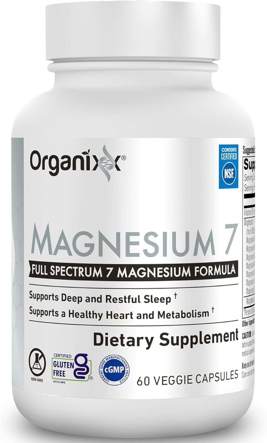Organixx Magnesium Glycinate Supplement – 7 - Type Magnesium Complex with Vitamin B6 and Manganese Citrate – Gluten - Free, Vegan, Non - GMO – 60 Capsules - Vitamen Store