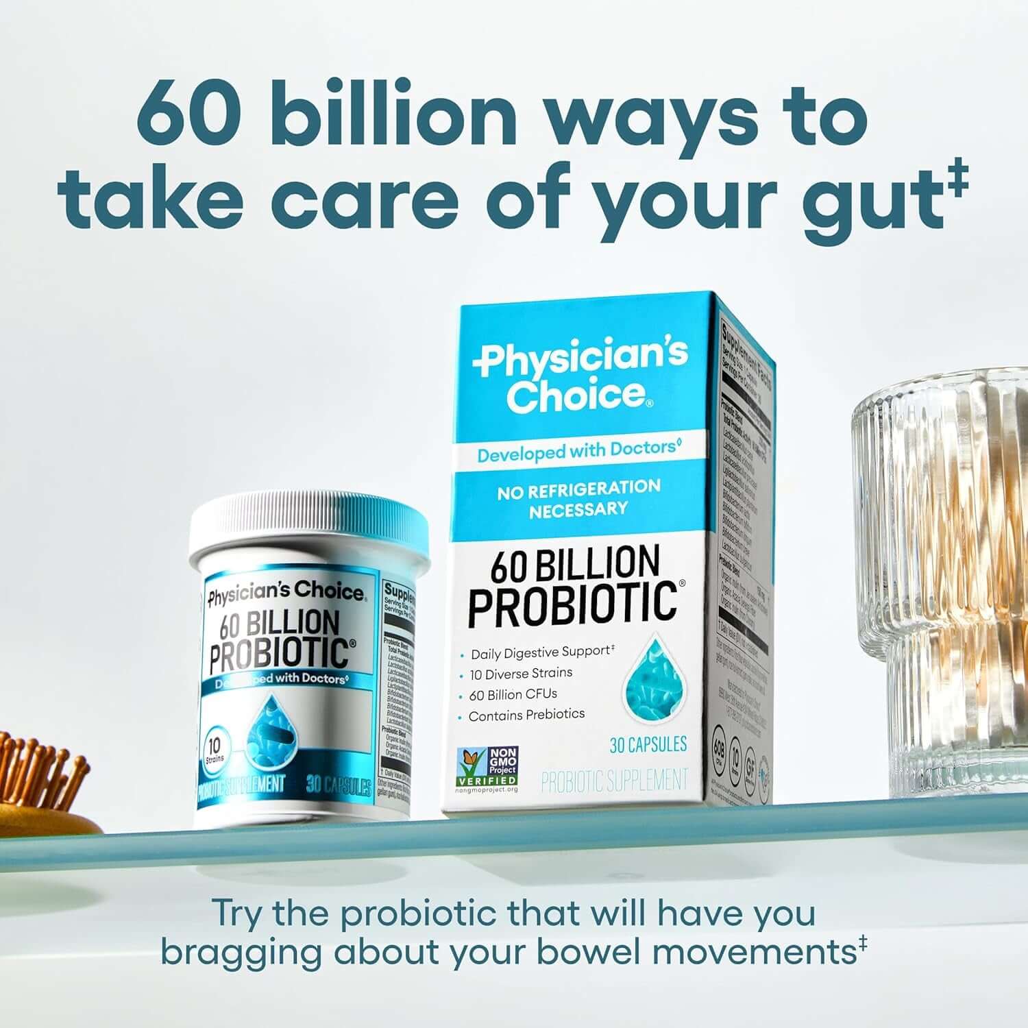 Physician'S CHOICE Probiotics 60 Billion CFU - 10 Strains + Organic Prebiotics - Immune, Digestive & Gut Health - Supports Occasional Constipation, Diarrhea, Gas & Bloating - for Women & Men - 60Ct - Vitamen Store