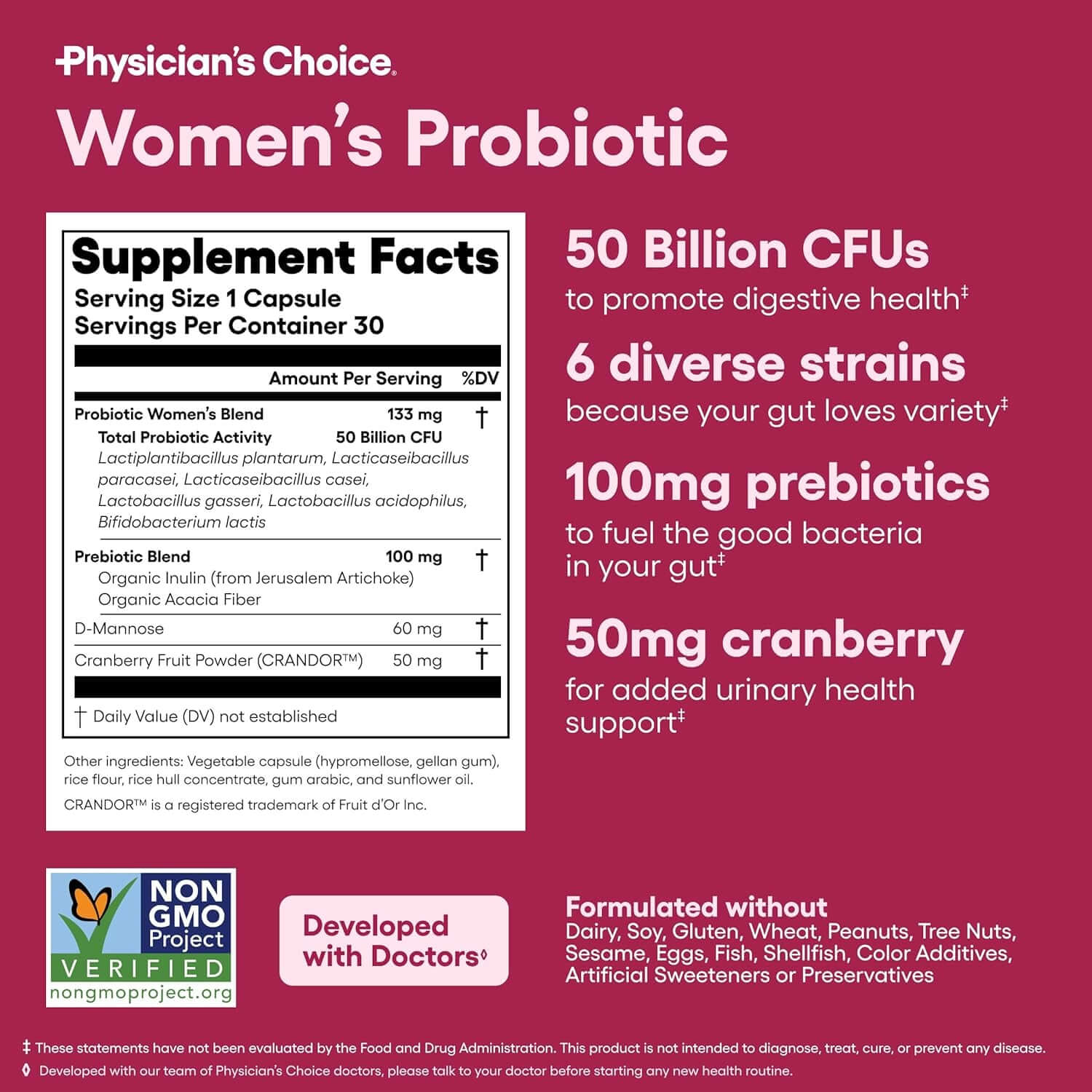 Physician'S Choice Probiotics for Women - PH Balance, Digestive, UT, & Feminine Health - 50 Billion CFU - 6 Unique Strains for Women - Organic Prebiotics, Cranberry Extract+ - Womens Probiotic - 84 CT - Vitamen Store
