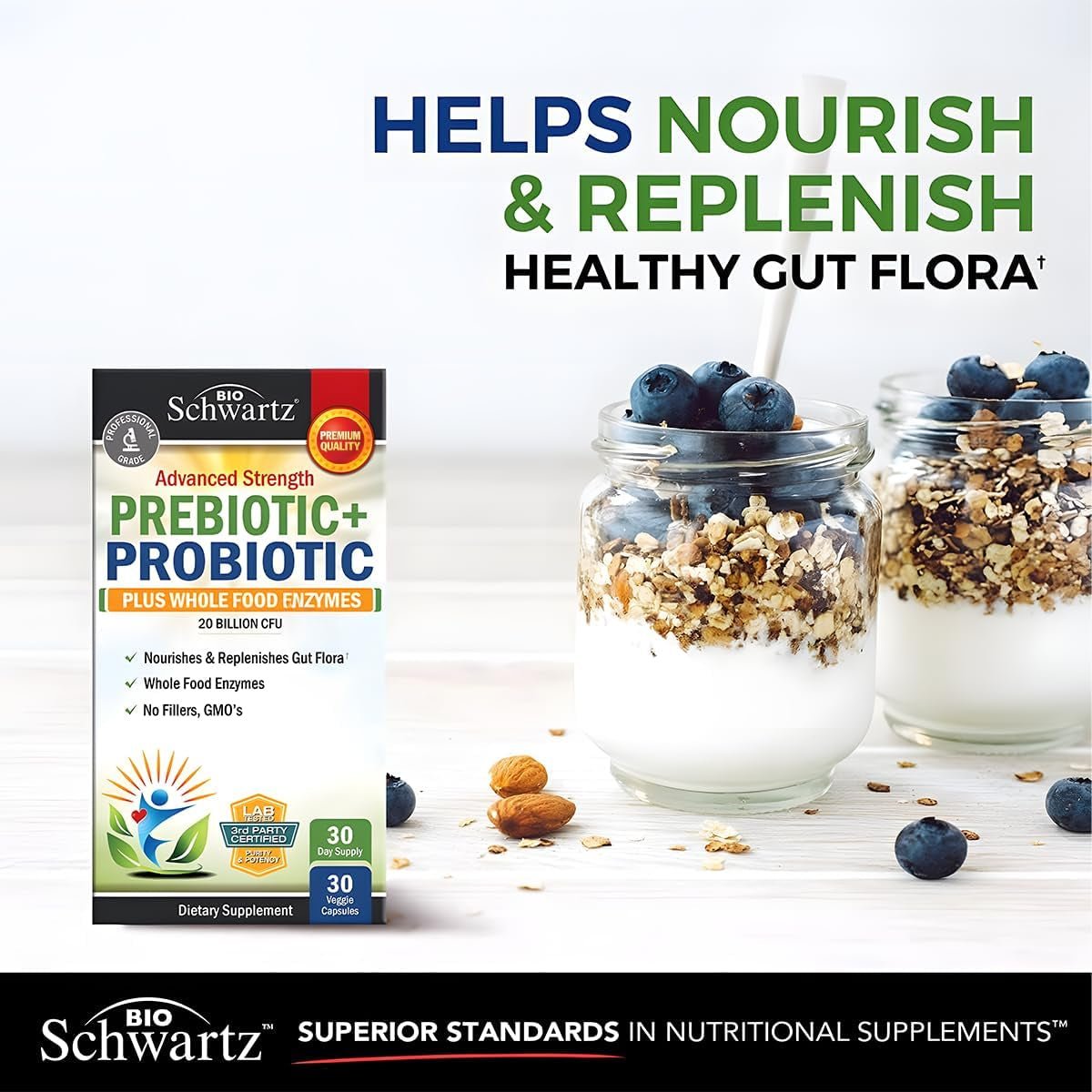 Prebiotics and Probiotics with Whole Food Enzymes – Shelf - Stable Capsules – Non - GMO, Gluten - Free, Dairy - Free – 30 Count - Vitamen Store