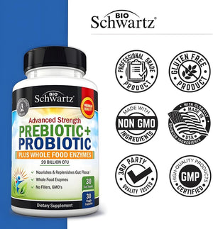 Prebiotics and Probiotics with Whole Food Enzymes – Shelf - Stable Capsules – Non - GMO, Gluten - Free, Dairy - Free – 30 Count - Vitamen Store