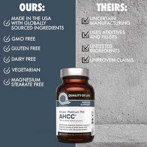 Premium Kinoko Platinum AHCC Supplement – 750Mg of AHCC per Capsule – Supports Immune Health, Liver Function, Maintains Natural Killer Cell Activity – 60 Veggie Capsules - Vitamen Store