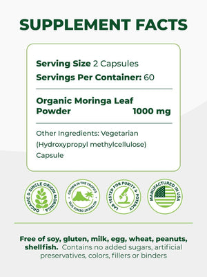 PURA VIDA MORINGA Organic Moringa Leaf Capsules - Single Origin - 500mg - 120 Count - Vitamen Store