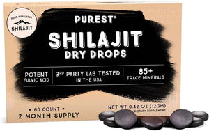Pure Himalayan Shilajit Dry Drops, 100% Pure Natural Shilajit, Grade A, Max Potency 85+ Clean Trace Minerals & Fulvic Acid for Energy, Metabolism & Immune Support Supplement for Men & Women (60 Tabs) - Vitamen Store