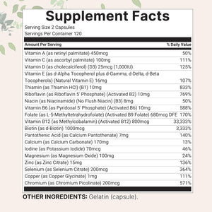 Pure Methylated Multivitamin for Men & Women | 240 Capsules with Vitamins C, D, B12, Thiamin, Folate + Magnesium, Zinc, & More | High Absorption | Bioactive Vitamin & Mineral Complex | Filler Free - Vitamen Store