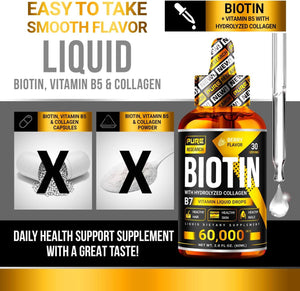 PURE RESEARCH Liquid Biotin & Collagen Drops – 60,000mcg – Supplement for Men & Women – 2oz - Vitamen Store