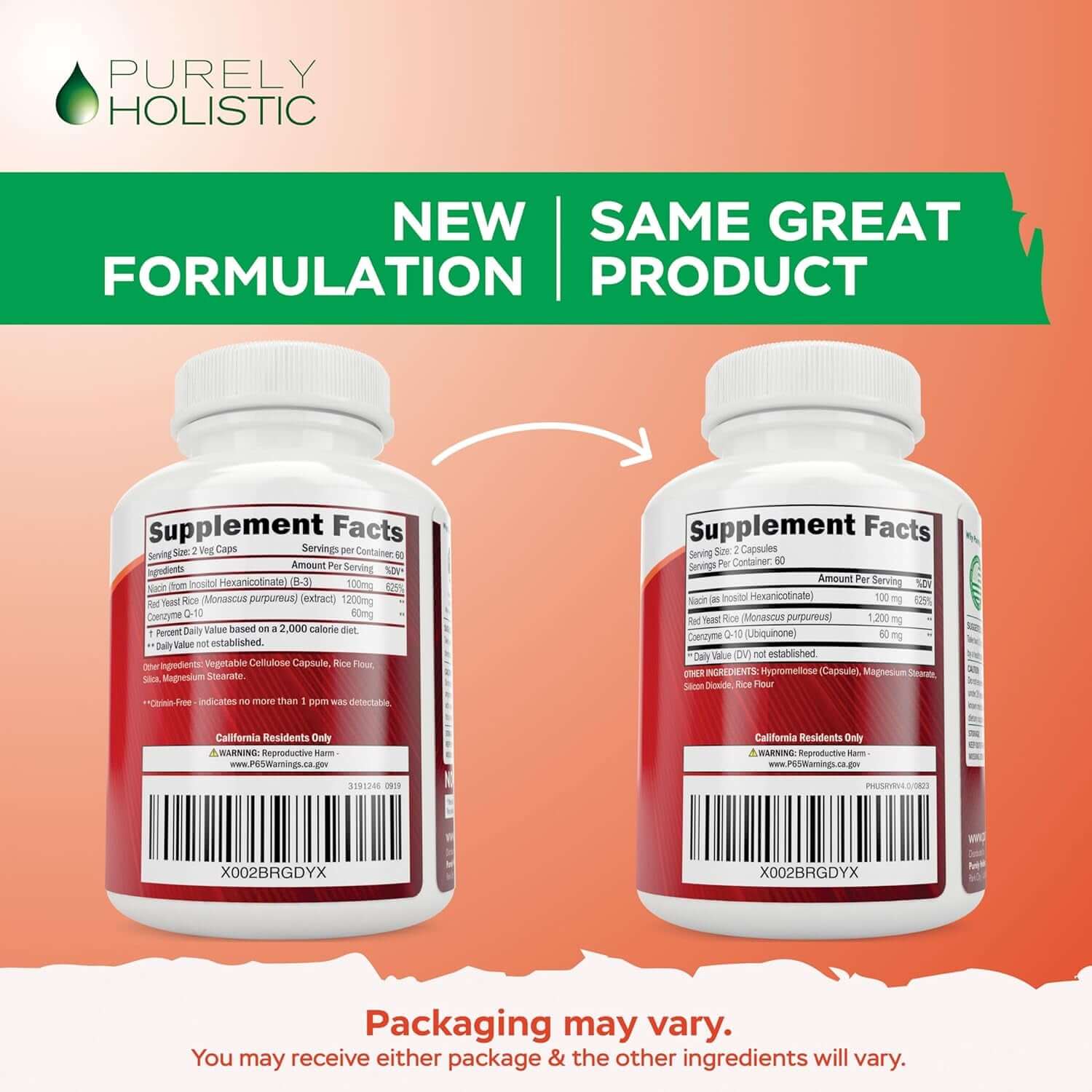 Red Yeast Rice 1200mg with CoQ10 & Flush - Free Niacin – 120 Vegetarian Capsules, Non - Irradiated & Citrinin - Free - Vitamen Store