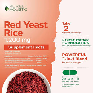 Red Yeast Rice 1200mg with CoQ10 & Flush - Free Niacin – 120 Vegetarian Capsules, Non - Irradiated & Citrinin - Free - Vitamen Store