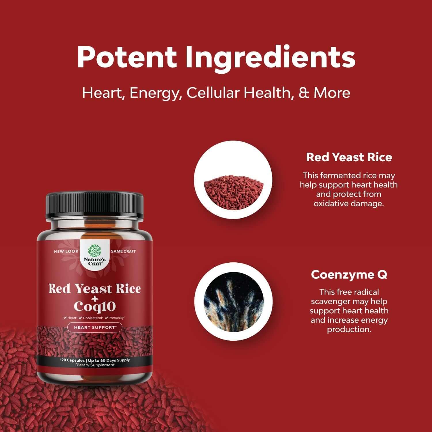 Red Yeast Rice with CoQ10 – 1200mg per Serving, Extra Strength, Vegan & Non - GMO – 120 Capsules - Vitamen Store