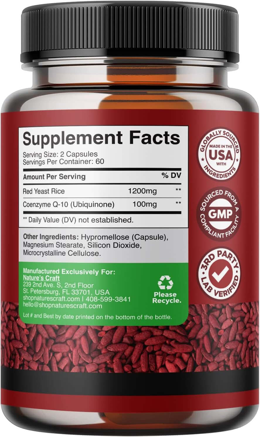 Red Yeast Rice with CoQ10 – 1200mg per Serving, Extra Strength, Vegan & Non - GMO – 120 Capsules - Vitamen Store
