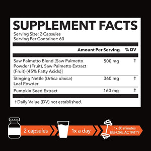 Saw Palmetto Supplement with Stinging Nettle & Pumpkin Seed Extract – Vegan, Non - GMO – 60 Capsules - Vitamen Store