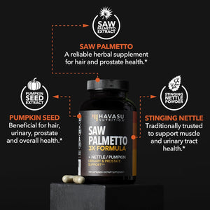 Saw Palmetto Supplement with Stinging Nettle & Pumpkin Seed Extract – Vegan, Non - GMO – 60 Capsules - Vitamen Store