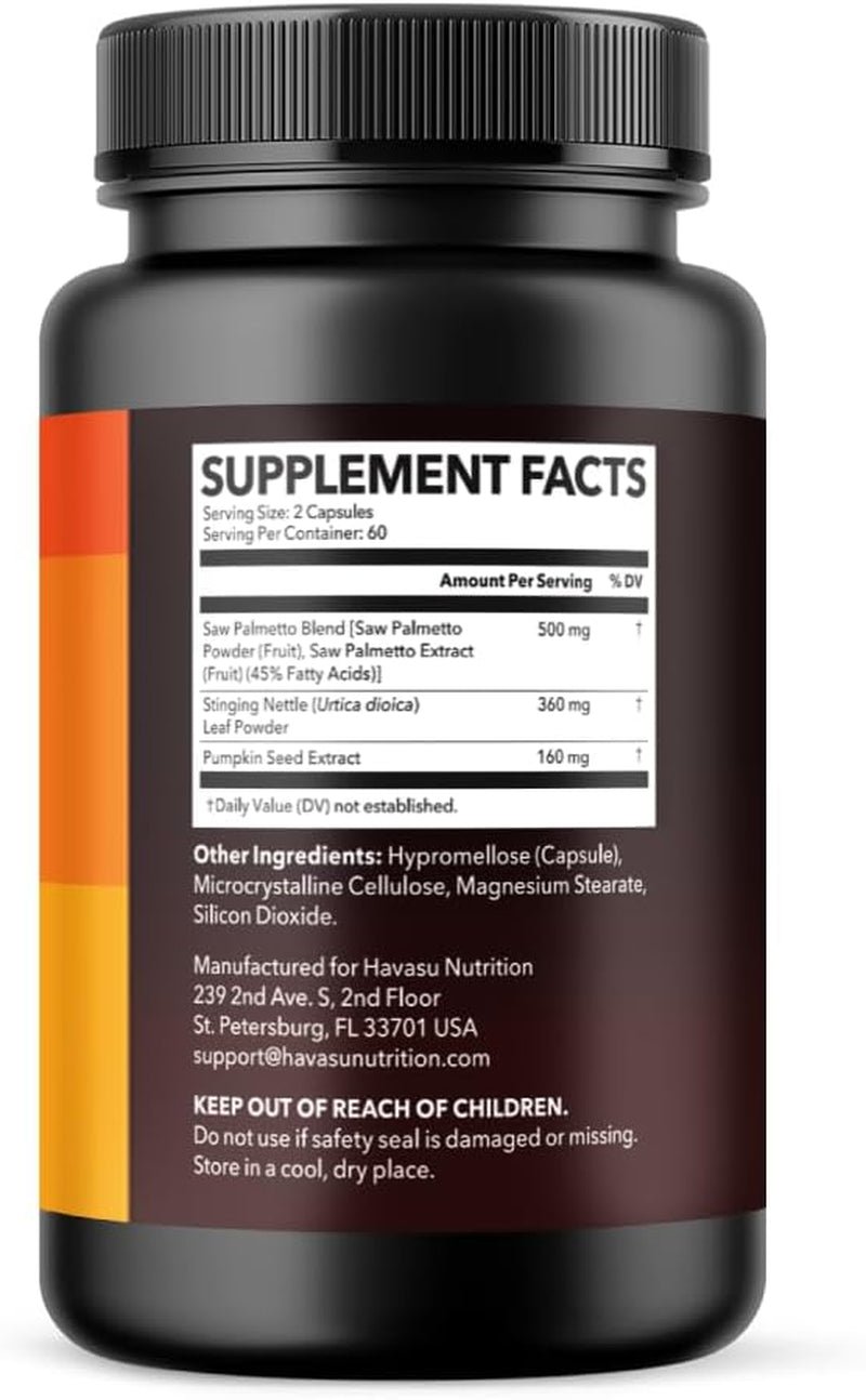Saw Palmetto Supplement with Stinging Nettle & Pumpkin Seed Extract – Vegan, Non - GMO – 60 Capsules - Vitamen Store
