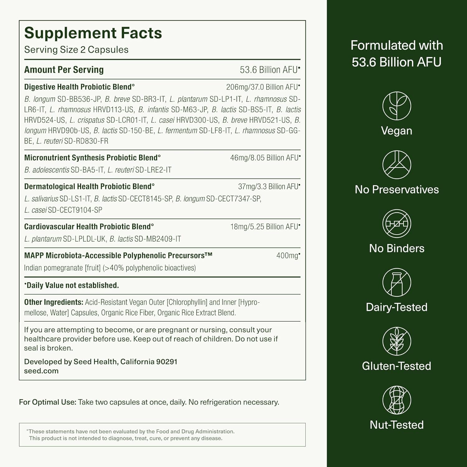 Seed DS - 01 Daily Synbiotic - Prebiotic and Probiotic - Vegan & Shelf - Stable - 60 Capsules - Vitamen Store