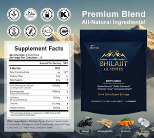 Shilajit Gummies with Ashwagandha, Turmeric - Organic, Zero Sugar & Vegan - Friendly Himalayan Shilajit for Men & Women - Energy, Calm Cosrtisol, Sleep, Immune Support & Overall Health - Vitamen Store