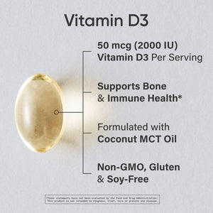 Sports Research 2000 Iu Vitamin D3 Supplement with Organic Coconut Oil - Vitamin D for Strong Bones & Immune Health - Supports Calcium Absorption - Non - Gmo - 50Mcg, 360 Mini Softgels for Adults - Vitamen Store