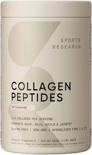 Sports Research Collagen Peptides for Women & Men, Unflavored, 16 Oz., Hydrolyzed Type 1 & 3 Collagen Powder Protein Supplement for Healthy Skin, Nails, Bones & Joints - Vitamen Store
