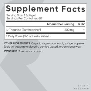 Sports Research Double Strength L - Theanine Supplement - Suntheanine Softgels for Focus, Relaxation & Alertness - Non - Drowsy Support Made with Coconut Oil, Non - Gmo & Gluten Free - 200Mg, 60 Count - Vitamen Store