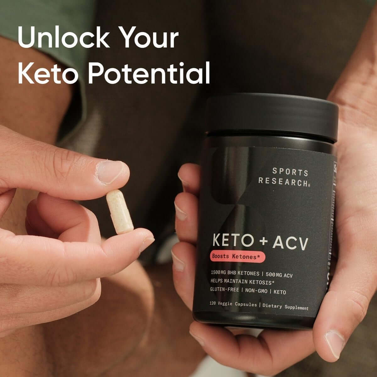 Sports Research® Keto plus ACV Capsules – 500mg Apple Cider Vinegar & 1500mg Gobhb® Exogenous Ketones – Gluten - Free, Keto Certified – 120 Veggie Capsules - Vitamen Store
