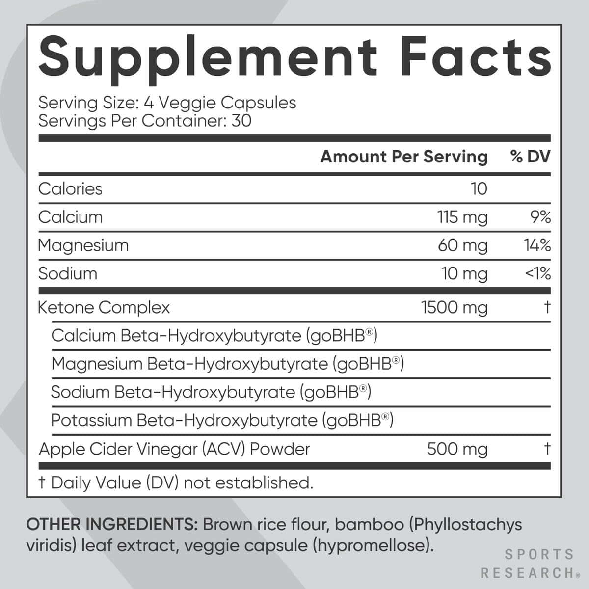 Sports Research® Keto plus ACV Capsules – 500mg Apple Cider Vinegar & 1500mg Gobhb® Exogenous Ketones – Gluten - Free, Keto Certified – 120 Veggie Capsules - Vitamen Store