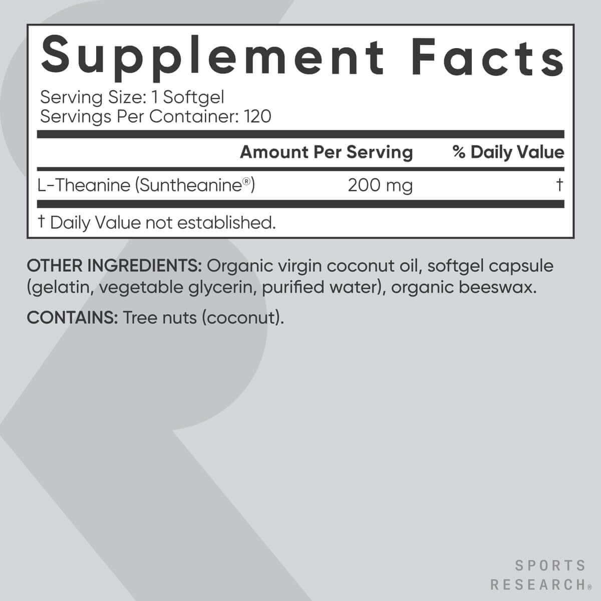 Sports Research L - Theanine 200Mg with Organic Coconut Oil | Suntheanine Supplement for Focus, Relaxation & Alertness | Double Strength, Non - Gmo & Gluten Free - Vitamen Store