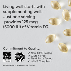 Sports Research Vitamin D3 5000 IU with Organic Coconut Oil – 360 Mini Softgels (125mcg) – Non - GMO – For Adults - Vitamen Store