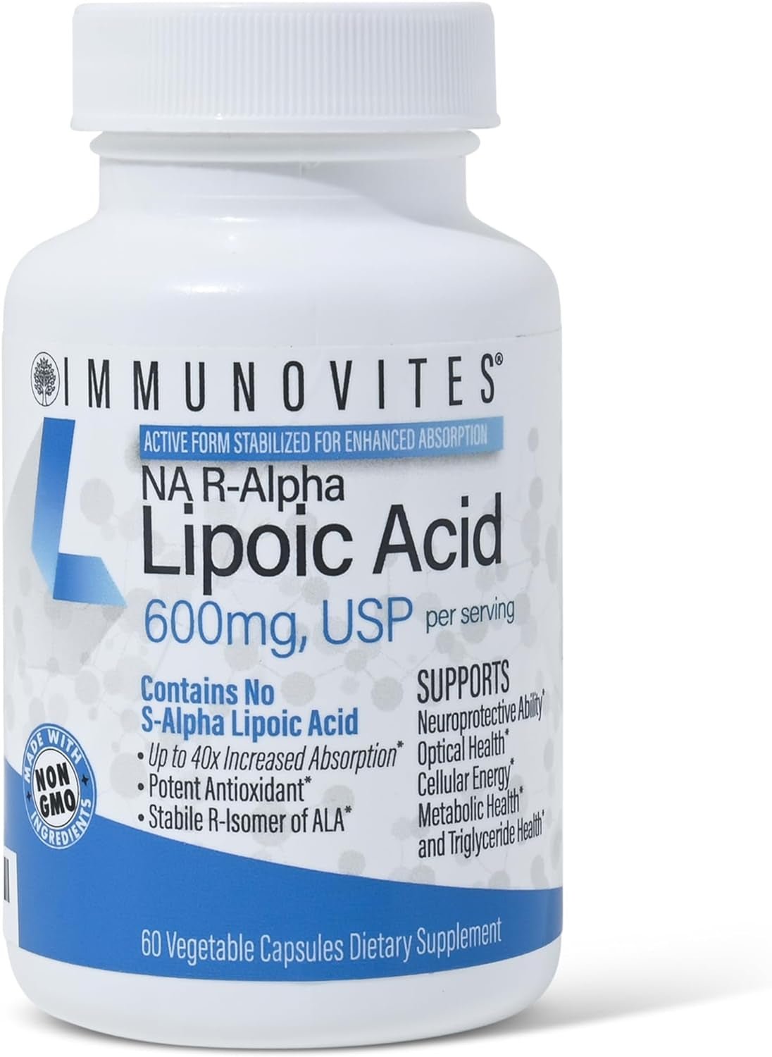 Stabilized R - Alpha Lipoic Acid ((True)) 600Mg per Serving [[High Potency & up to 40X Increased Absorption]] (Na R - ALA) (Na R - LA) (Na R - Lipoate) (1 Bottle) - Vitamen Store