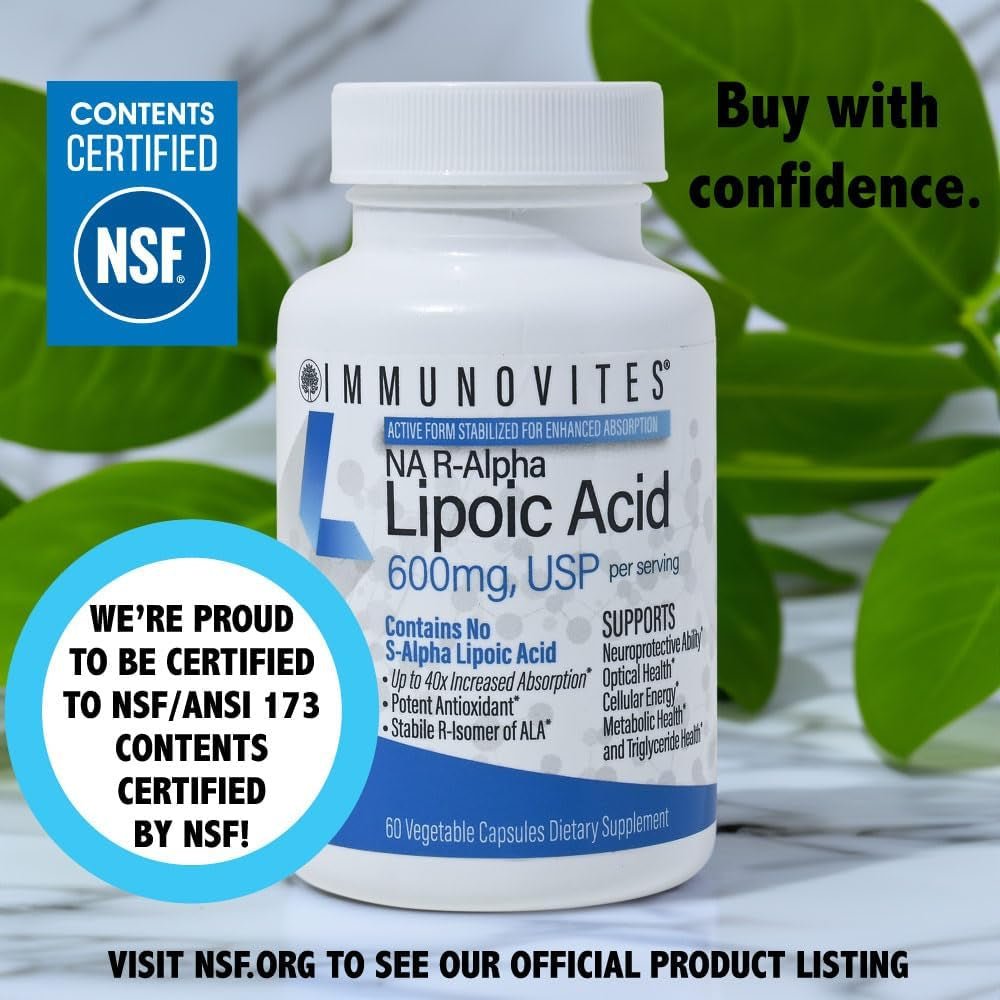 Stabilized R - Alpha Lipoic Acid ((True)) 600Mg per Serving [[High Potency & up to 40X Increased Absorption]] (Na R - ALA) (Na R - LA) (Na R - Lipoate) (1 Bottle) - Vitamen Store