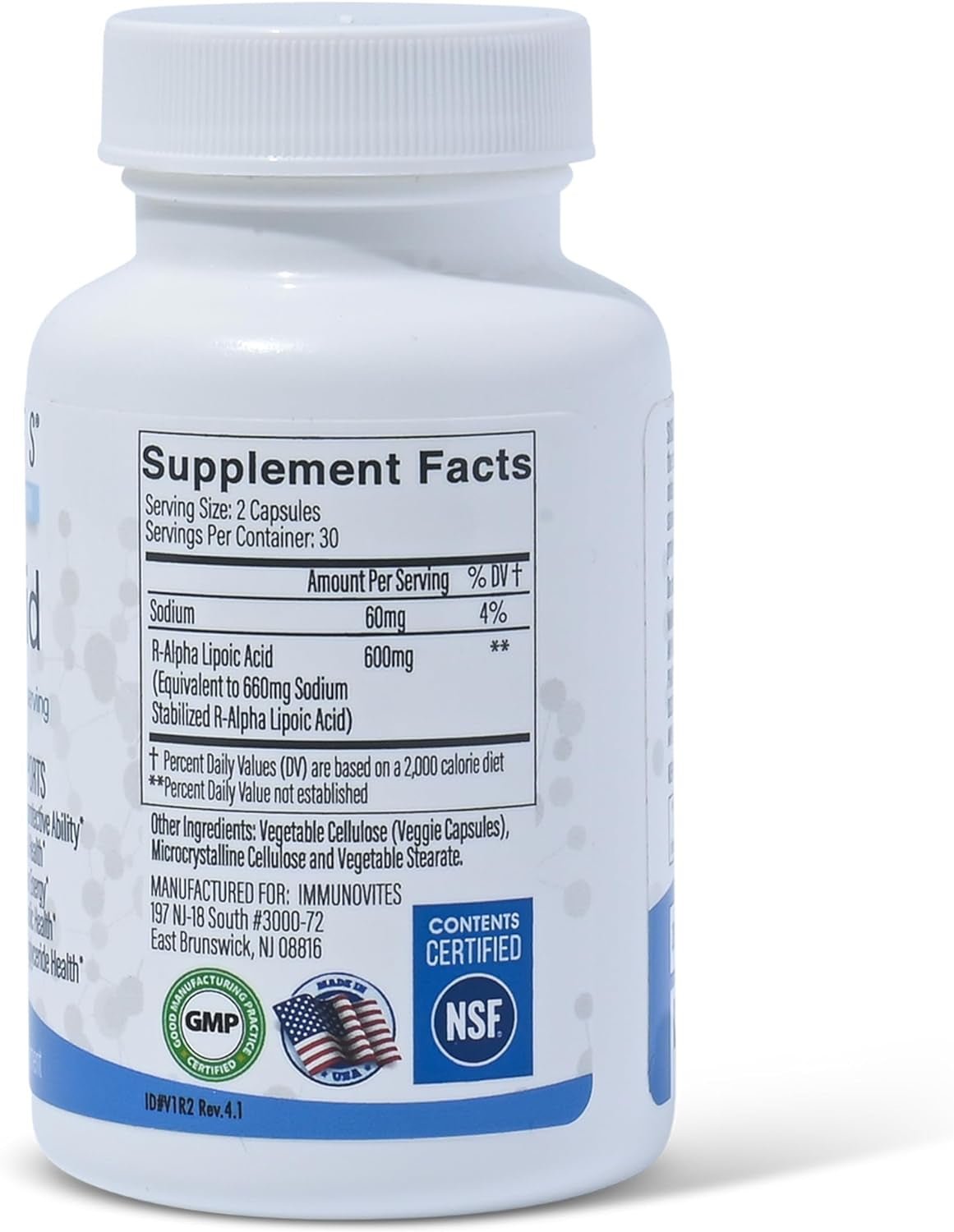 Stabilized R - Alpha Lipoic Acid ((True)) 600Mg per Serving [[High Potency & up to 40X Increased Absorption]] (Na R - ALA) (Na R - LA) (Na R - Lipoate) (1 Bottle) - Vitamen Store