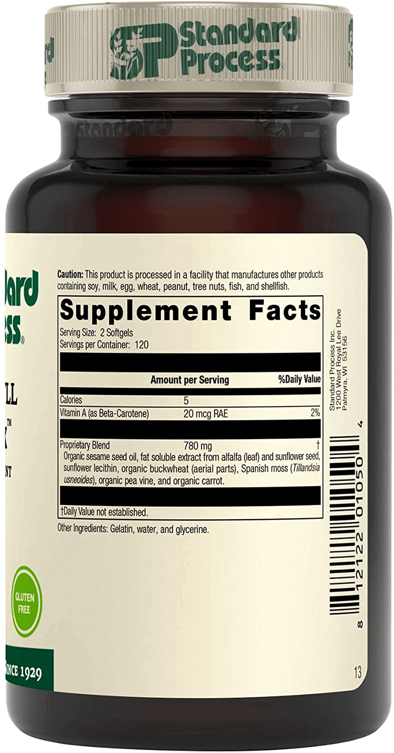 Standard Process Chlorophyll Complex - Immune Support, Antioxidant Activity, Skin Health and Hair Health Support with Vitamin A, Sunflower Lecithin, Buckwheat, Spanish Moss, and More - 240 Softgels - Vitamen Store