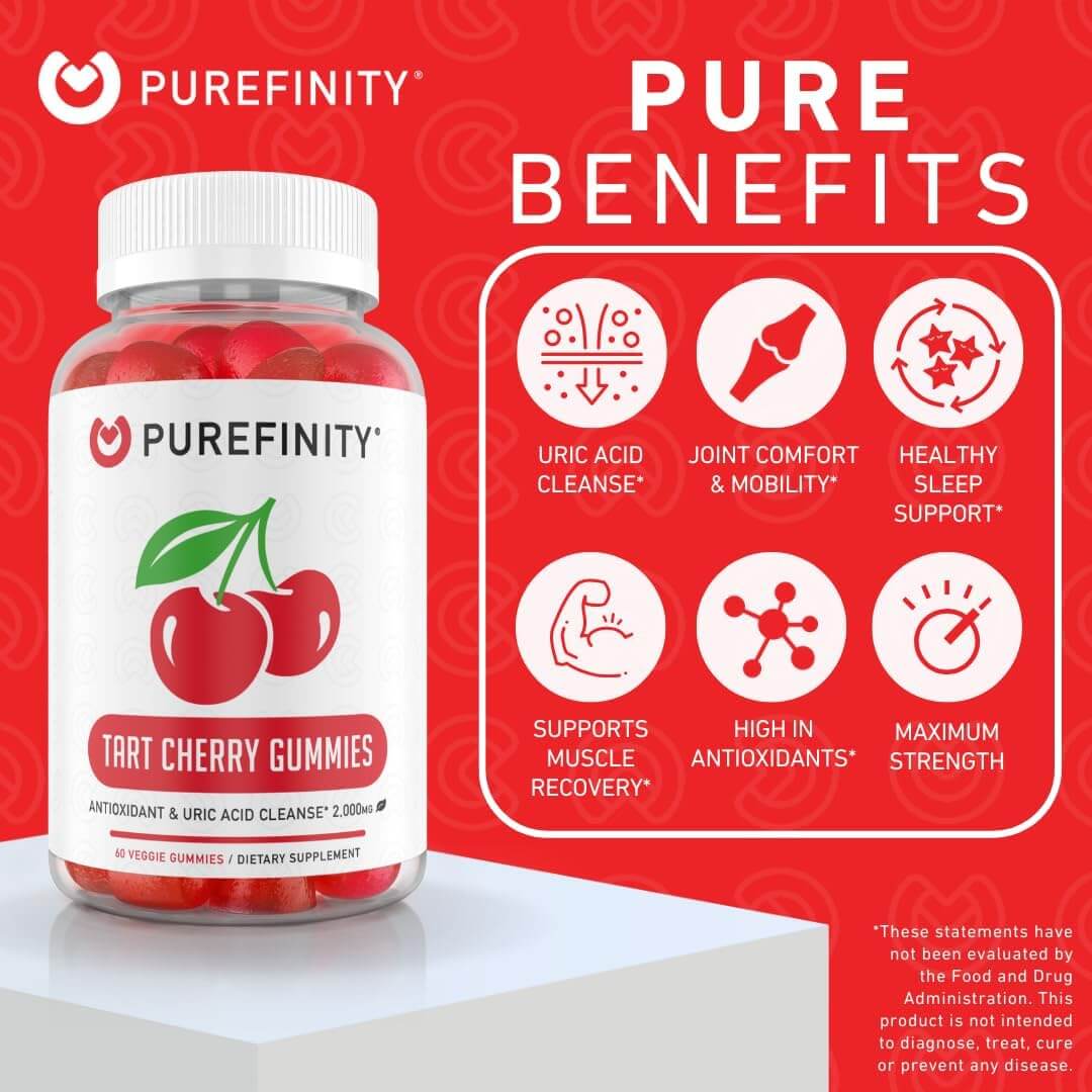 Tart Cherry Gummies – Raw Juice Extract – Non - GMO, Gluten - Free, Vegan – 60 Count - Vitamen Store
