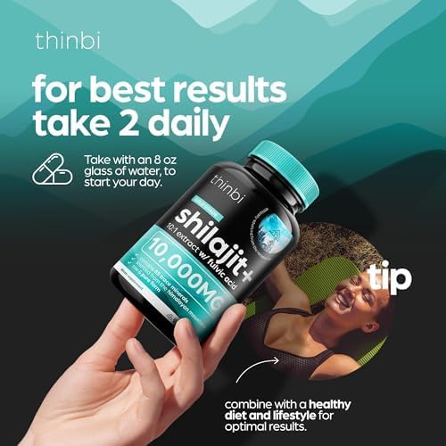 Thinbi Pure Himalayan Shilajit – 10,000MG Maximum Potency – Organic Capsules with Fulvic Acid & Trace Minerals – 90 Count - Vitamen Store
