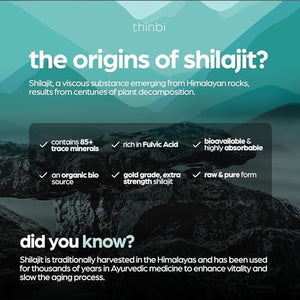 Thinbi Pure Himalayan Shilajit – 10,000MG Maximum Potency – Organic Capsules with Fulvic Acid & Trace Minerals – 90 Count - Vitamen Store