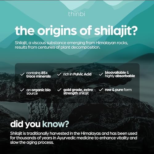 Thinbi Pure Himalayan Shilajit – 10,000MG Maximum Potency – Organic Capsules with Fulvic Acid & Trace Minerals – 90 Count - Vitamen Store