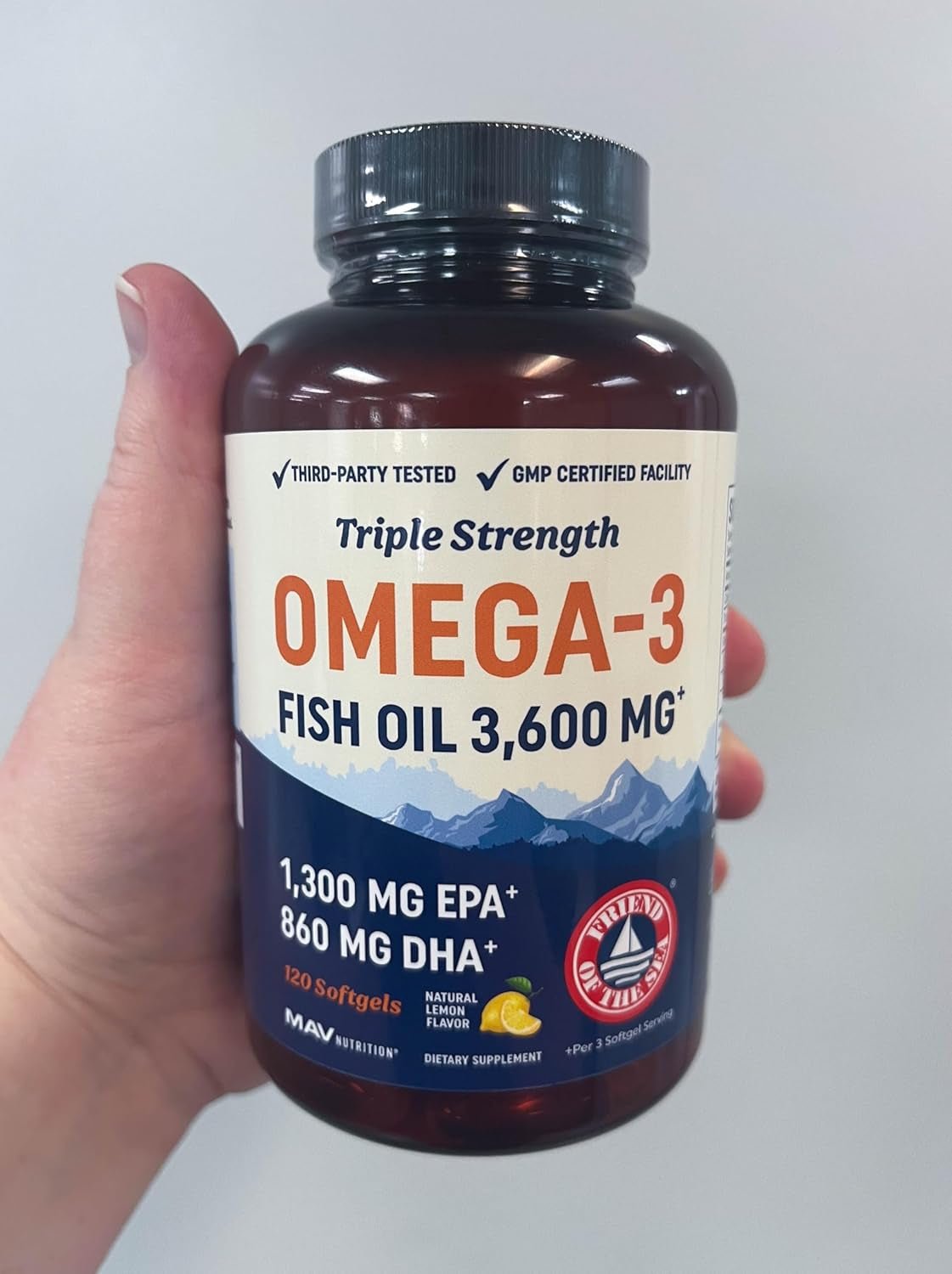 Triple Strength Omega - 3 Fish Oil 3600 mg – 1300 mg EPA and 860 mg DHA – Wild - Caught Burpless Fish Oil – 120 Softgels - Vitamen Store