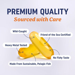Triple Strength Omega - 3 Fish Oil 3600 mg – 1300 mg EPA and 860 mg DHA – Wild - Caught Burpless Fish Oil – 120 Softgels - Vitamen Store