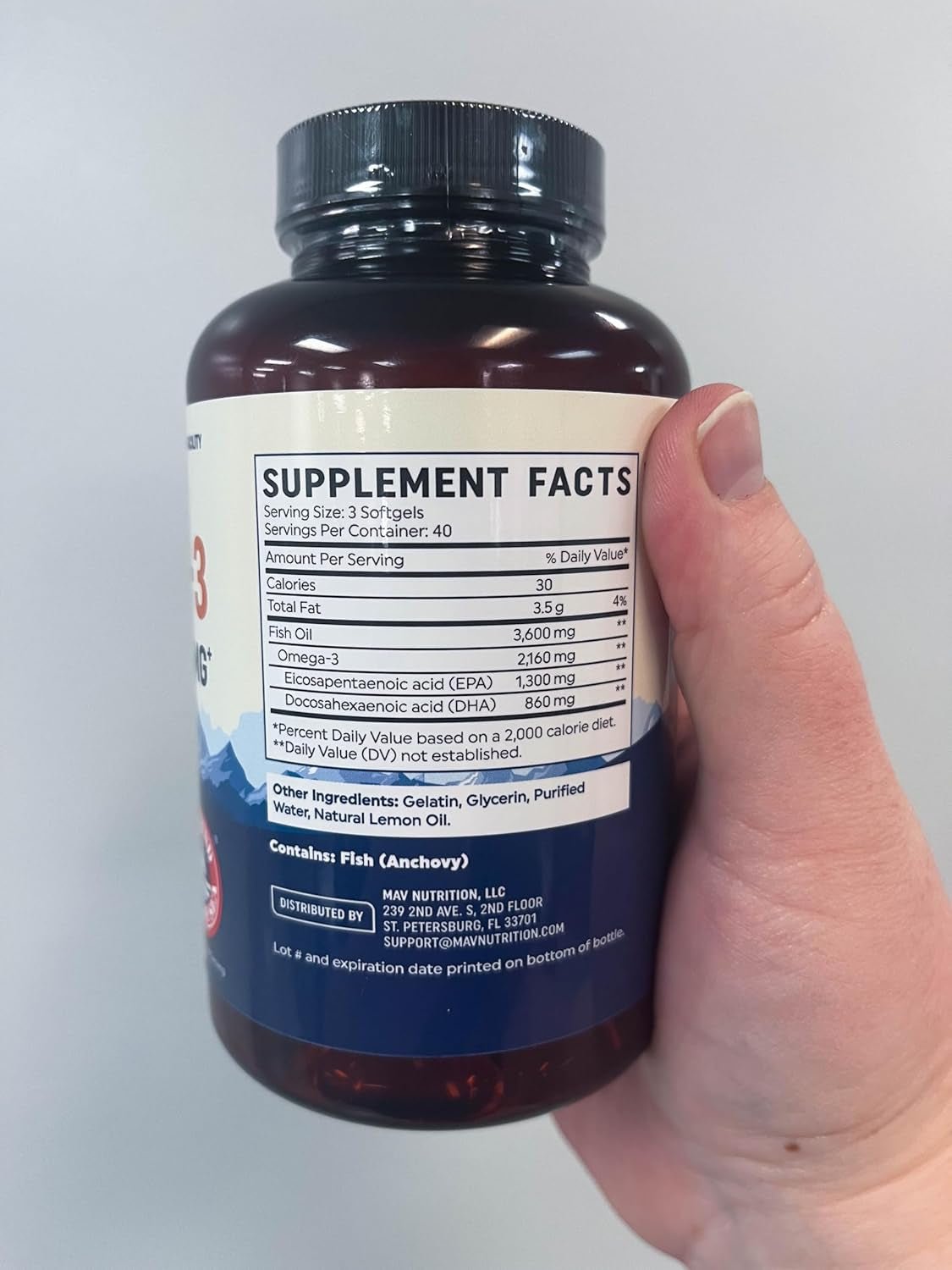 Triple Strength Omega - 3 Fish Oil 3600 mg – 1300 mg EPA and 860 mg DHA – Wild - Caught Burpless Fish Oil – 120 Softgels - Vitamen Store