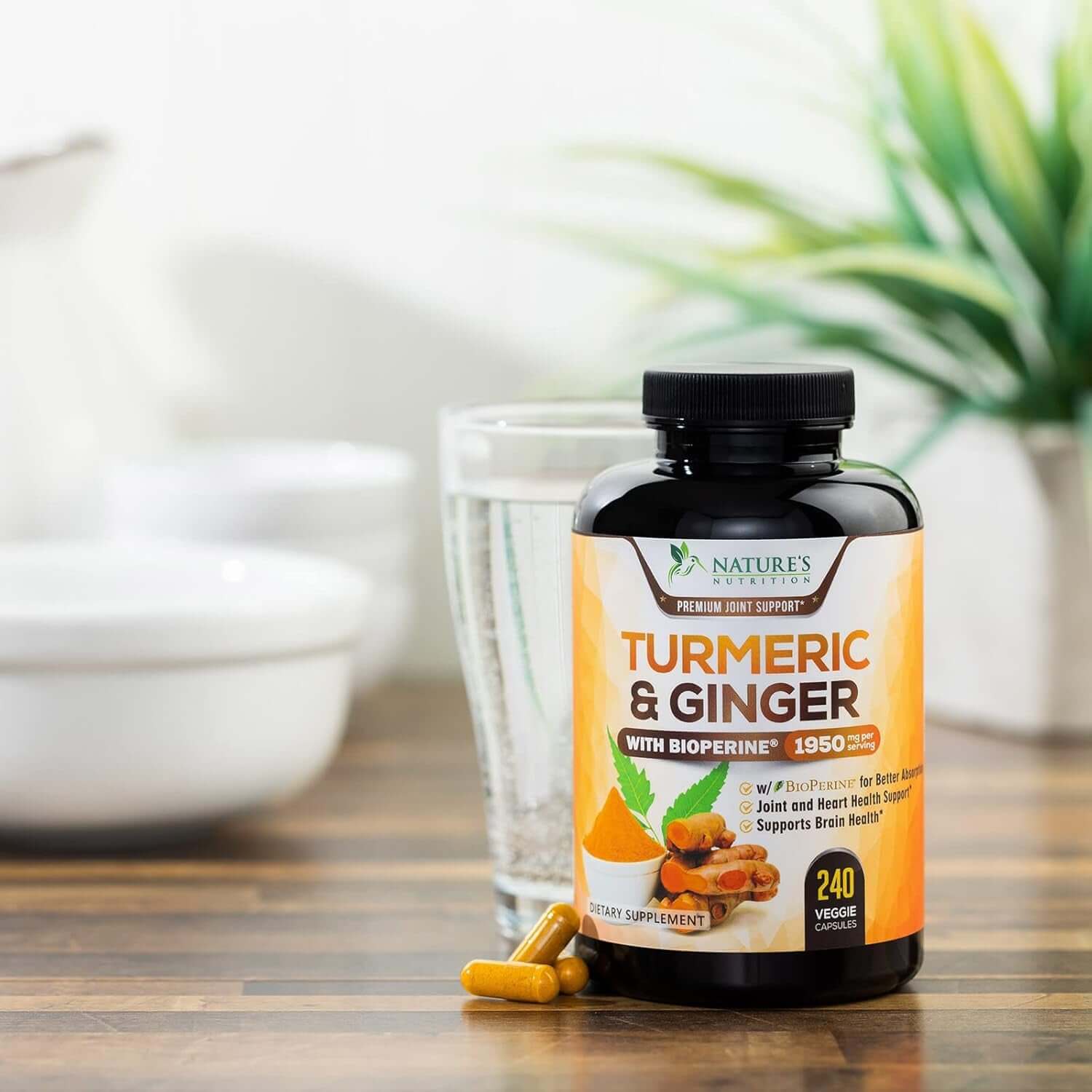Turmeric Curcumin 1950mg – Organic Turmeric & Ginger, 95% Curcuminoids with Black Pepper (Bioperine) – Vegan, Non‑GMO – Bottled in USA – 240 Capsules - Vitamen Store
