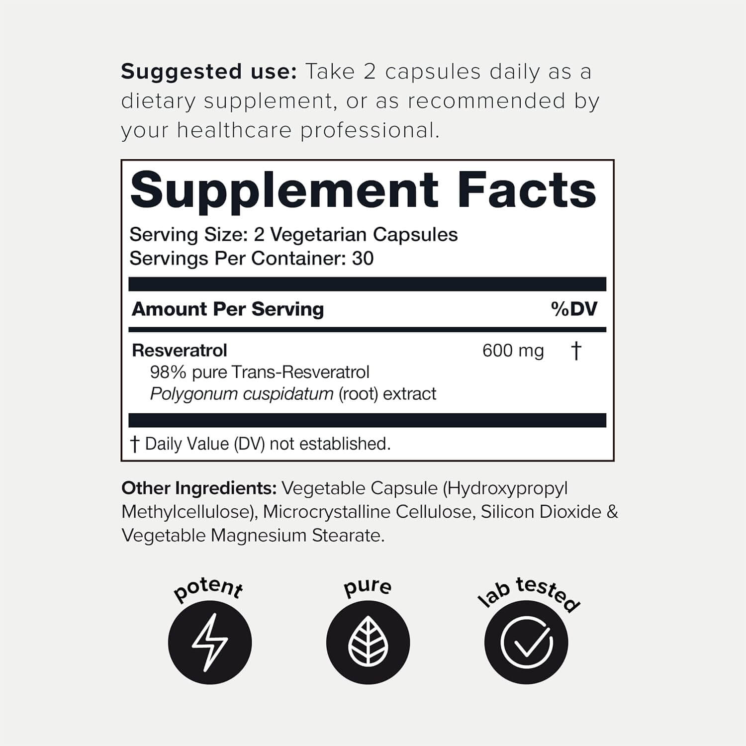 Ultra High Purity Resveratrol Capsules - 98% Trans - Resveratrol - 60 Caps Reservatrol Supplement - Vitamen Store