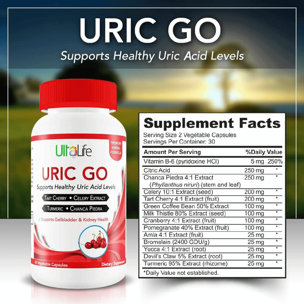 URIC GO Dietary Supplement – Tart Cherry, Chanca Piedra, Cranberry, Turmeric & Celery Seed Capsules - Vitamen Store